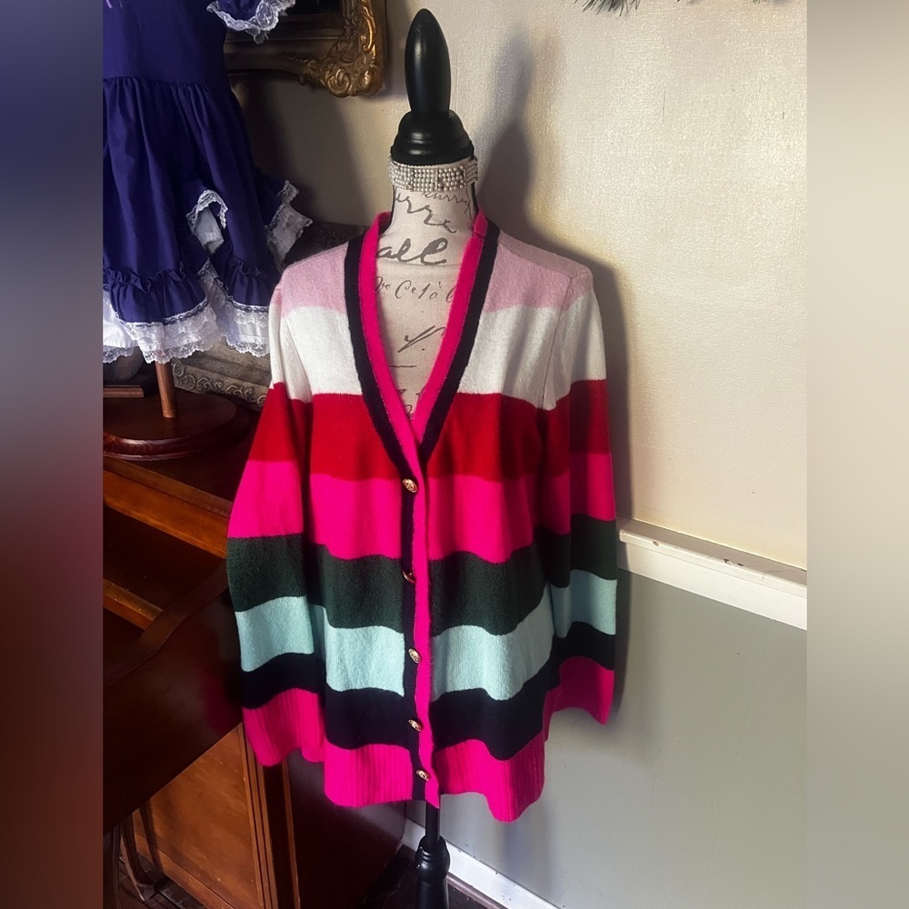 🩷 Barbiecore Crown & Ivy Size XL Color Block
Cardigan Sweater NWOT